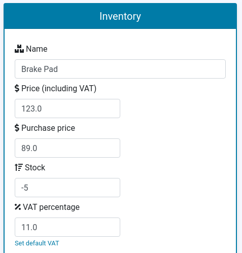 VAT inventory